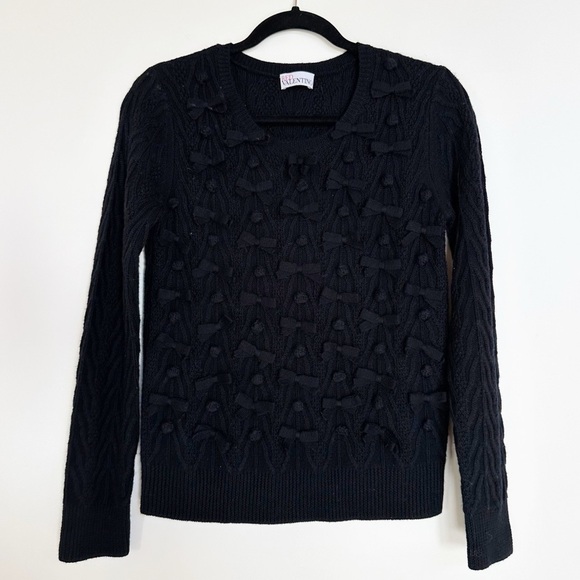 RED Valentino Black Wool Cable Knit Bow Bauble Pullover Sweater - Picture 1 of 8
